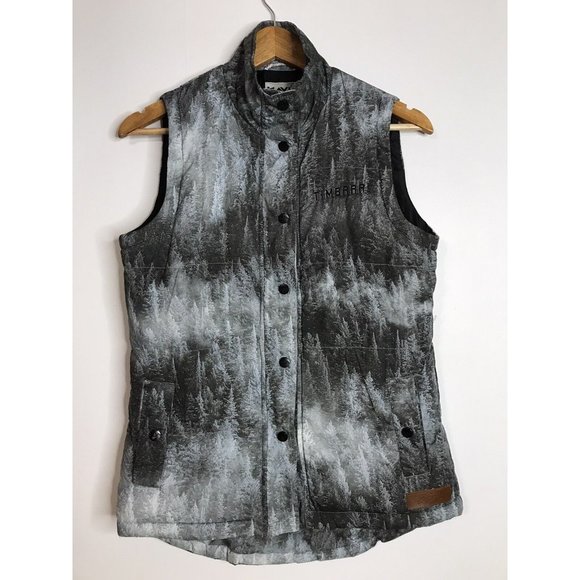 Kavu Jackets & Blazers - Kavu Women's Small Briar Jacket Vest Gray Forrest Trees Graphic *Flawed*
